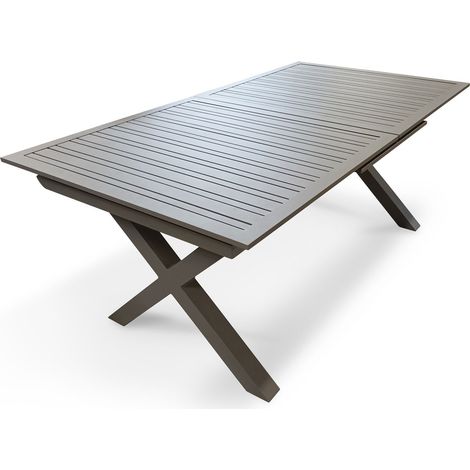 Table de jardin en aluminium 10 places – Rallonge automatique – Pieds croisés style industriel – DCB GARDEN