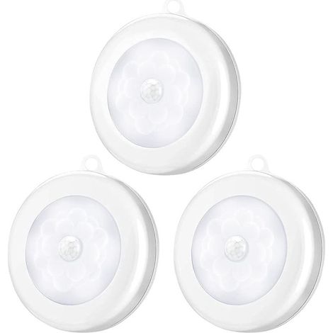 Lampes de Nuit Détecteur de Mouvement, Lot de 3 Veilleuse LED Détecteur Sans Fils Alimenté par Piles pour Chambre, Salon, Garage, Salle de Bain (1/4)