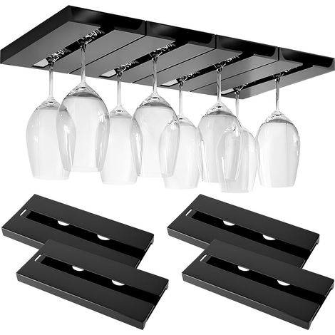 Porte-verres à vin à suspendre sous l'armoire - Support pour verres à vin - Porte-verres à vin à suspendre - Pas de perçage - Noir (1/5)