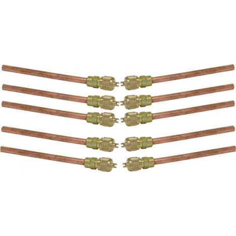 Pack 10 Válvulas de Carga 1/4"  Tubo Cobre 6x100mm para Soldar  Obuses con Tapón para Refrigeración y Aire Acondicionado