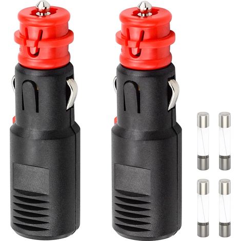 2Pcs Allume Cigares Fiche 12V-24V Prise Allume Cigare Adaptateur Mâle pour Allume-Cigare avec 10A Fusible pour Voiture Camping Car Bateau Moto, Étamage Aléatoire et Connexions Vissées (1/5)
