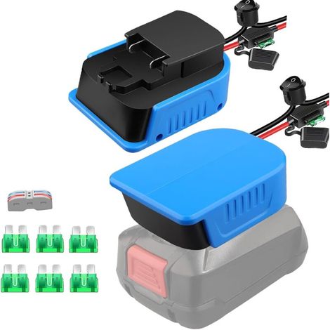 Pack of 2 Power Wheel adapters for Bosch Professional 18V GBA System Lithium Battery, Dock power connector with 14 AWG fuse and switch, battery adapter for (1/5)