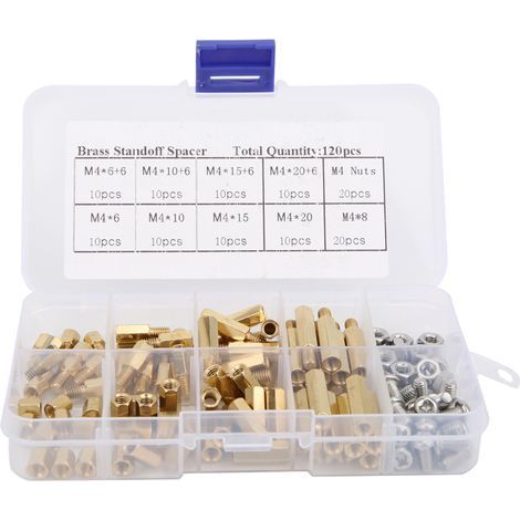 Assortment of 120 brass and 304 stainless steel hex nuts for screws and printed circuits (1/5)