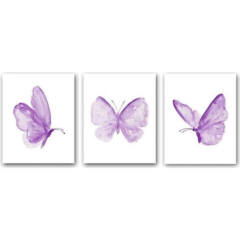 Ensemble de 3 affiches murales papillon, poster avec papillon violet, affiche murale colorée sur toile papillon pour filles (1/5)