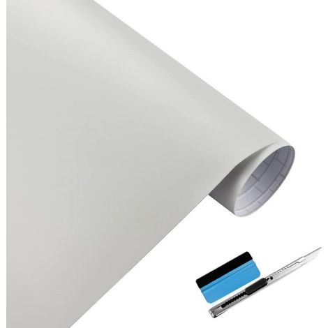 Film vinyle blanc mat auto-adhésif pour extérieur, 30x150cm, sans bulles (1/5)