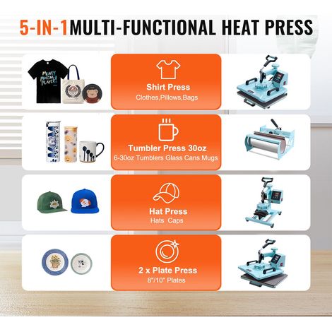 Machine à transfert thermique 30x38 cm 8 en 1 avec presse tumbler 850.5 g t-shirts vert (1/5)
