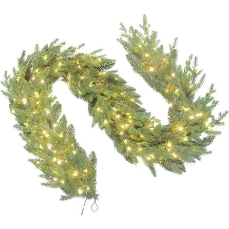 Ghirlanda di Natale in PVC Lunghezza 180cm + Diametro 25 cm con 200 Luci LED Incluse