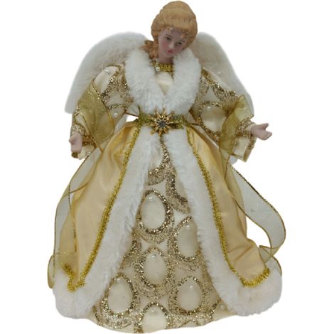 Puntale per albero di natale angelo con abito in oro e bianco, h 31 cm (1/4)