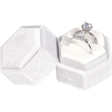 Boîte à Bague Hexagonale Blanche pour Mariage, Demande en Fiançailles et Saint-Valentin