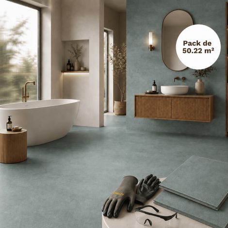 Dalle SPC clipsable sol et mur 50,22 m² béton ciré - 305 x 610 mm, usure 0,5 mm - Coloris - Béton ciré (1/5)