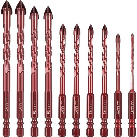 Lot de 10 forets pour carrelage en verre et céramique avec tige hexagonale pour carrelage, brique, verre, plastique, bois (1/5)