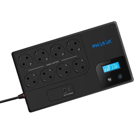 SAI Línea Interactiva Phasak Smart Home 1050VA/ 1050VA-600W/ 8 Salidas/ Formato Bloque