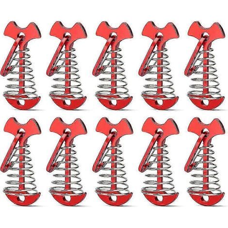 Lot de 12 piquets de tente en aluminium avec boucle à ressort. ancrages et tendeurs de corde de tente rouges. (1/5)