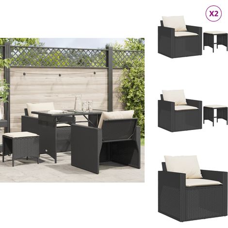Salon de jardin 4 pcs avec coussins noir résine tressée - Ensemble Salon De Jardin - Mobilier Extérieur - Meubles De Jardin - Salon De Jardin Pliable - Chaise Longue (1/5)
