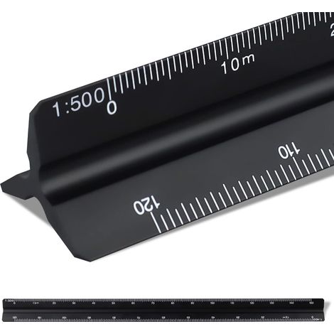 30 cm Maßstabslineal, Dreieckslineal aus Metall für Architekten 1:100, 1:200, 1:250, 1:300, 1:400, 1:500 (Bl (1/5)