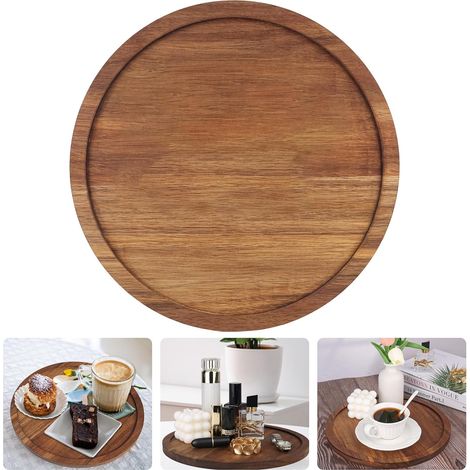 Großer runder Teller aus Akazienholz für Getränke, Kaffee, Schlüssel, Schmuck, Kosmetik – 30 cm (1/5)