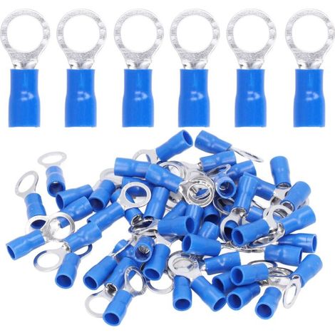 50 Pièces Cosses à Oeil Isolées pour Câbles Électriques, Connecteurs à sertir Cuivre AWG14‑12 RV5.5‑8 (1/5)