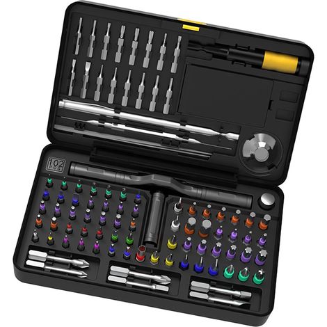 Jeu de tournevis de précision 102 en 1 avec embouts magnétiques, poignée à cliquet, embouts en acier allié et étui pour téléphone portable, petit appareil, jeu de tournevis de précision, réparation de (1/5)