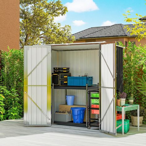 Cobertizo de Jardín Exterior Metálico 1,37 m² 163x89x163 cm con Techo Inclinado, Puertas con Pestillo y Guantes Gris (1/5)