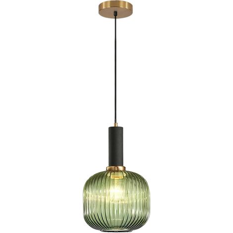 Suspension en verre avec douille E27, lampe suspendue réglable en hauteur en métal, luminaire de plafond pour cuisine, salle à manger et salon (Vert, 20cm) (1/5)
