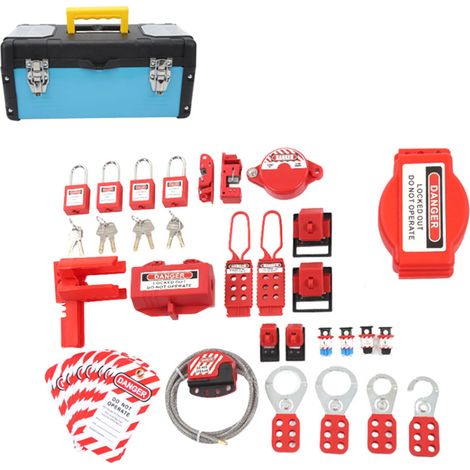 Rosvola Kit d'étiquetage de verrouillage, verrouillage de disjoncteur avec pince, fermetures de verrouillage de groupe, étiquette de verrouillage, avec boîte à outils (1/5)