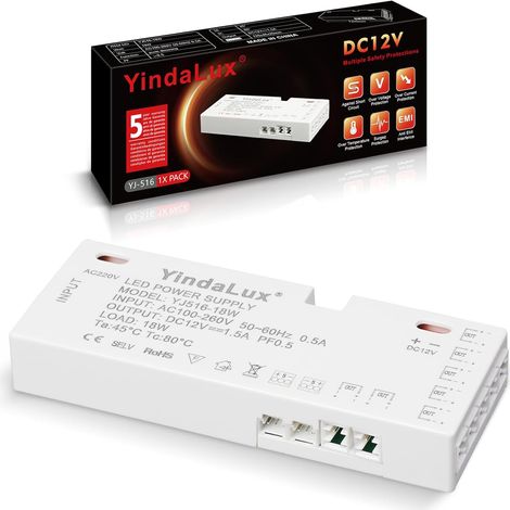 Transformateur 220V à 12V 1.5A LED Driver 18W, Aucun clignotement LED, aucun bruit, Convertisseur De Tension AC à DC Adaptateur Transfo Constante pour Spots encastrés 12V (1/5)