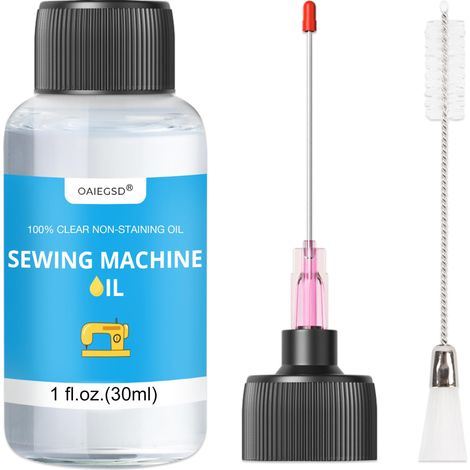 Kit d'huile et de nettoyage pour machine à coudre fine 30 ml, comprend un applicateur d'aiguille et une brosse à double extrémité, huile minérale et lubrifiant pour machine à coudre domestique (1/5)