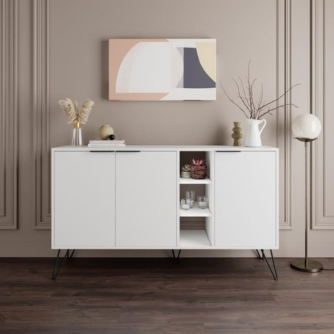 Madia Moderna Credenza 142x83 cm con 3 Ante e Vani a Giorno Zaffiro di Bianco (1/4)