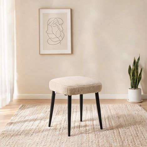 Pouf beige en polyester acier 42 x 42 x 44 cm (1/5)