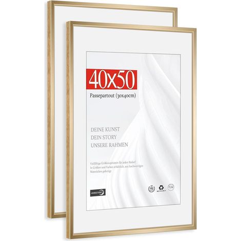 Bilderrahmen 40x50cm Passepartout Alu Champagner Gold 40x50cm 2x (1/5)