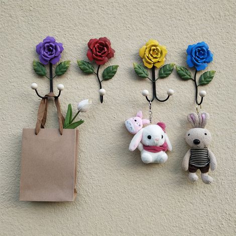 Crochet double en fer forgé en forme de rose, petit crochet de porte, sans perforation, pour salle de bain, cuisine ou porche. Décoration sans perçage. (1/5)