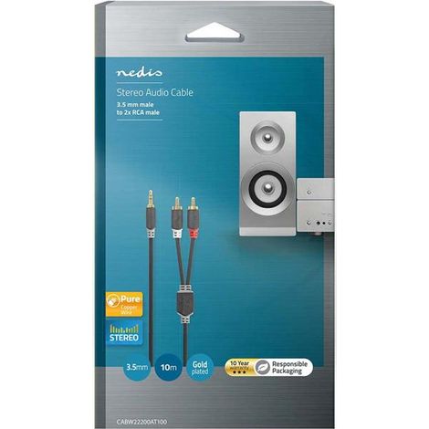 Câble audio stéréo NEDIS 3,5 mm vers 2x RCA mâle 10 m plaqué or (1/3)