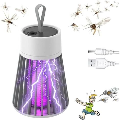 Matamoscas portátil, recargable por USB, para interiores, repelente de mosquitos para jardín, exterior, patio, camping (gris)