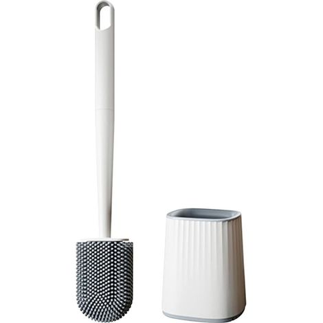 Ulisem Silikon-Toilettenbürste – Toilettenbürste und Halter, tropffrei, antibakteriell, belüftete Toilettenbürste, schnelltrocknend ohne Geruch, Toilettenbürste zur Wand-/Bodenmontage, weiß (1/4)