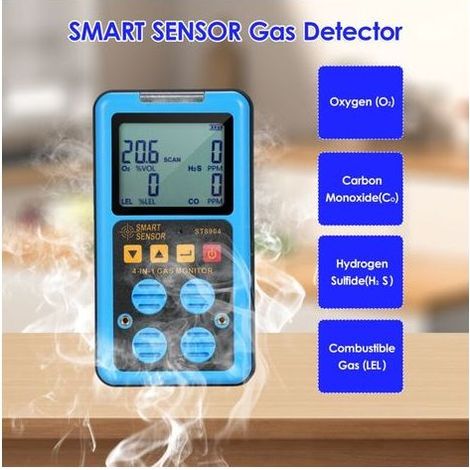 SMART SENSOR Moniteur de gaz 4 en 1 Détecteur portable rechargeable H₂S O₂ CO et LEL Renifleur multi-professionnel avec écran LCD Mode d'alarme Flash de vibration sonore (1/5)