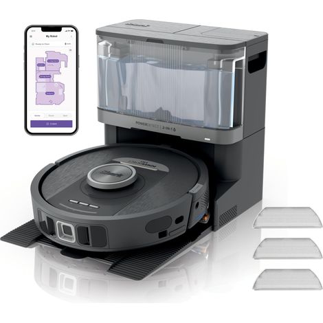 Aspirateur Robot Laveur avec Base autovideuse et nettoyante de 30 Jours – Anti-odeurs – Navigation 3D LiDAR – Wi-FI/App – 4 tampons Anti-microbiens et 2 brosses Inclus – Noir (1/5)