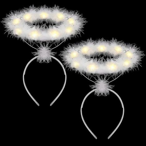 Lot de 2 serre-têtes lumineux avec auréole d'ange et plumes blanches à LED, parfaits pour Noël (1/5)