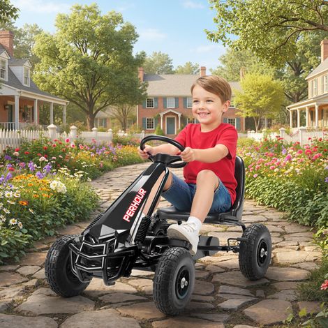 Kart à pédales Go-Kart adapté pour enfants siège réglable pneus EVA embrayage manuel et frein 110 x 61 x 62 centimètres noir