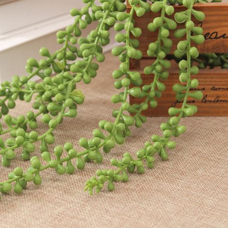 Lot de 2 guirlandes de plantes artificielles en perles (76 cm), style succulentes, avec des fleurs en rotin. Décoration murale pour intérieur et extérieur : mariage, fête, maison, jardin. (1/5)