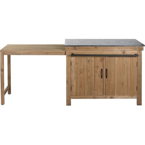 Table îlot de Cuisine Extensible en Bois de Sapin avec Portes et Crochets 120 x 75 x 90 jusqu'à 216 cm (1/5)