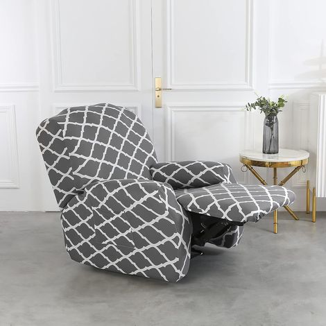 Set of 4 printed knit recliner chair covers, reclining sofa cover with side pockets and elasticated bottom for bedroom, living room, office, hotel (02 grey) (1/5)