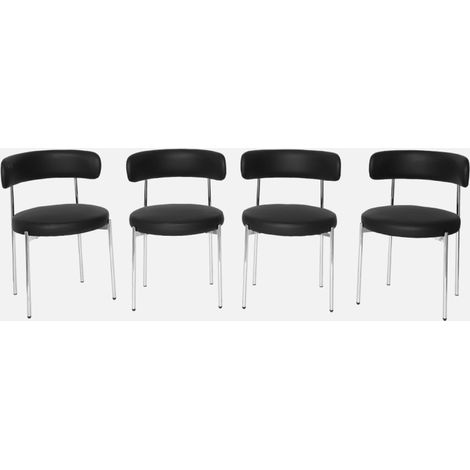 Set di 4 sedia rotonda vintage in acciaio cromato e similpelle (1/5)