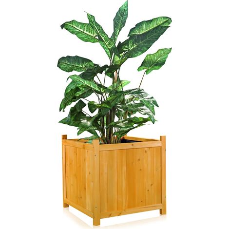 Mucola – Jardinière en bois d'épicéa 50x50x50 cm – Bac à fleurs carré avec film de protection – Design chic pour balcon et jardin (1/5)