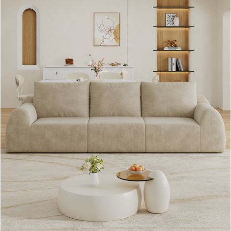 Divano componibile 257x95x85 cm, senza montaggio, schiuma elastica, tessuto chenille, kaki (1/5)