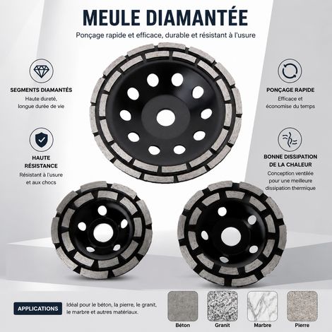 Disque de ponçage diamanté double rangée 180 mm alésage 22,23 mm noir 180mm 27 × 23 × 3 cm 740 g – Livraison gratuite (1/5)