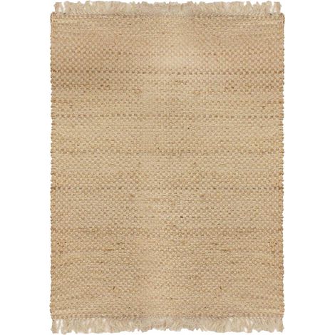 Tapis Rectangulaire 120x170cm en Toile de Jute Tressée Naturelle avec Franges (1/5)