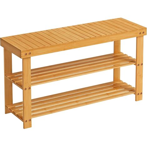 1 Banc Rangement Chaussures Bambou, Support 130 Kg, 3 Niveaux Organisateur, Entrée Salon (1/5)