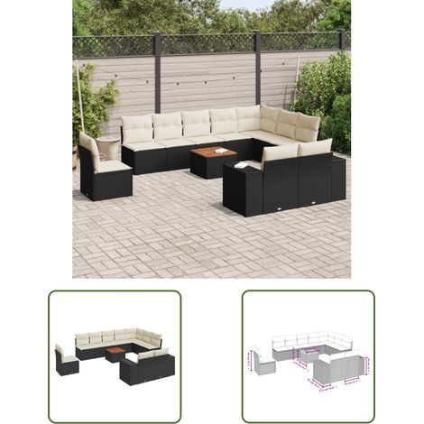 The Living Store 11-tlg. Garten-Sofagarnitur mit Kissen Schwarz Poly Rattan - Gartenmöbel Set - Esszimmergarnitur Outdoor - Lounge Möbel - Rattan Gartenset - Balkonmöbel (1/3)