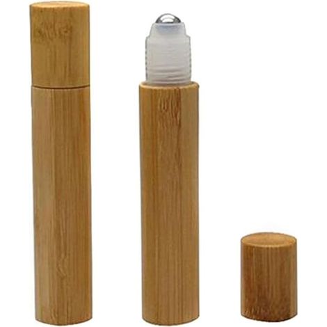 Lot de 2 fons vides en bambou de 15 ml avec bille en acier inoxydable pour huiles essentielles, parfumées, baumes à lèvres