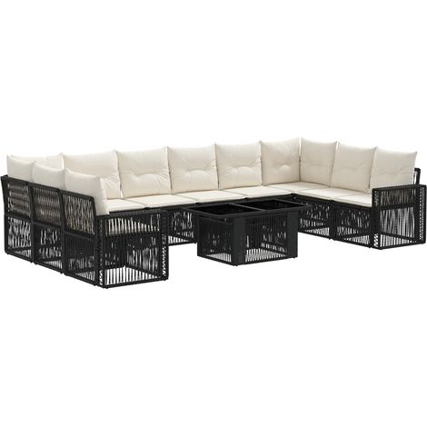 Conjunto de sofás de jardín 11 uds. Negro y Blanco Crema vidaXL (1/5)